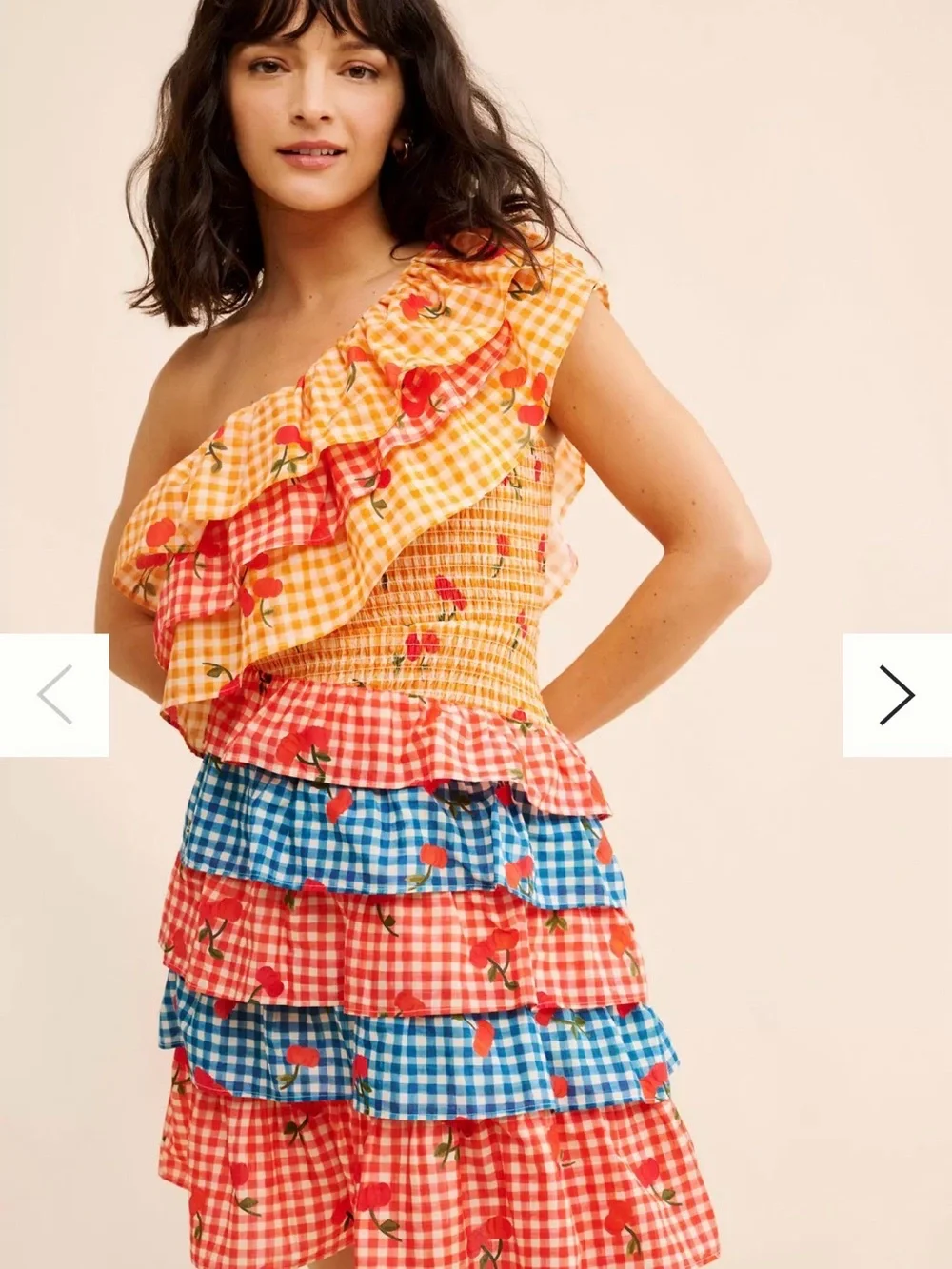Farm Rio One-Shoulder Gingham Ruffle Dress - Picture 1 of 3